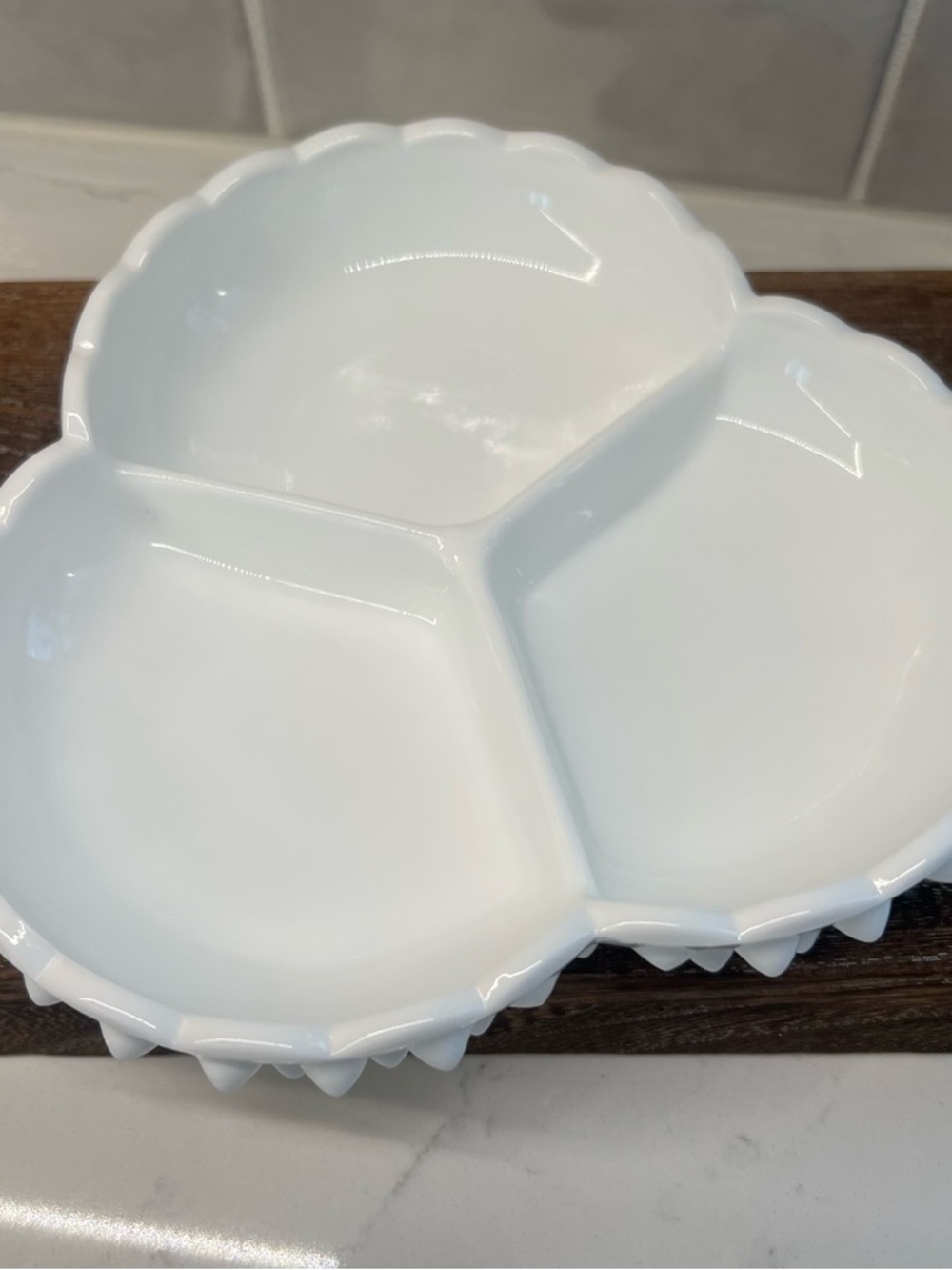Vintage Fenton Hobnail Milk Glass Divided Relish Dish